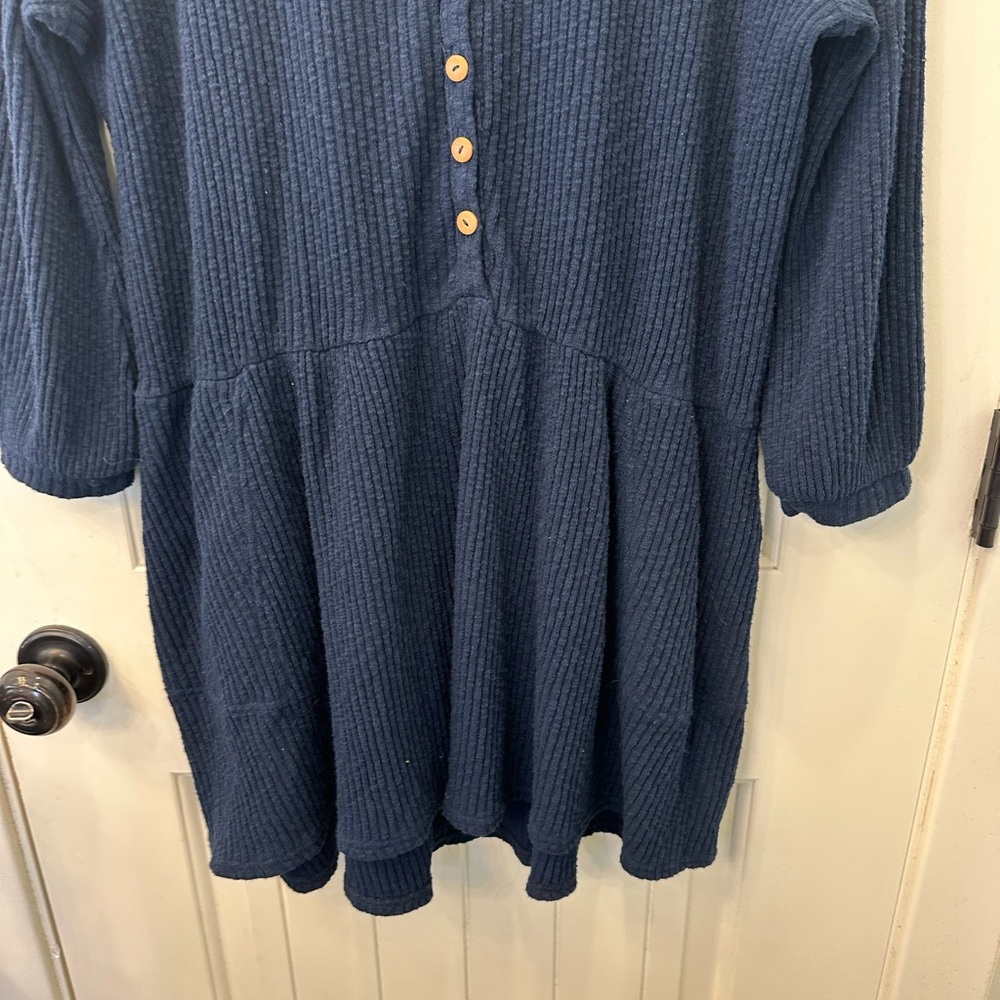 Free People FP Beach Blue Blossom Button-Up Ribbed Mini Dress XS - Picture 2 of 5